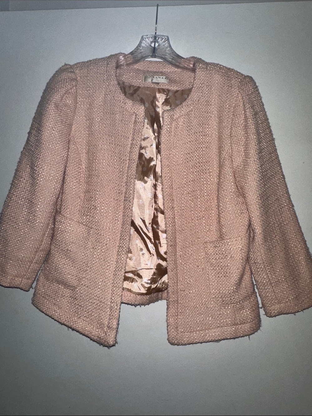 Kenar Blush Pink Bouclé Collarless Jacket